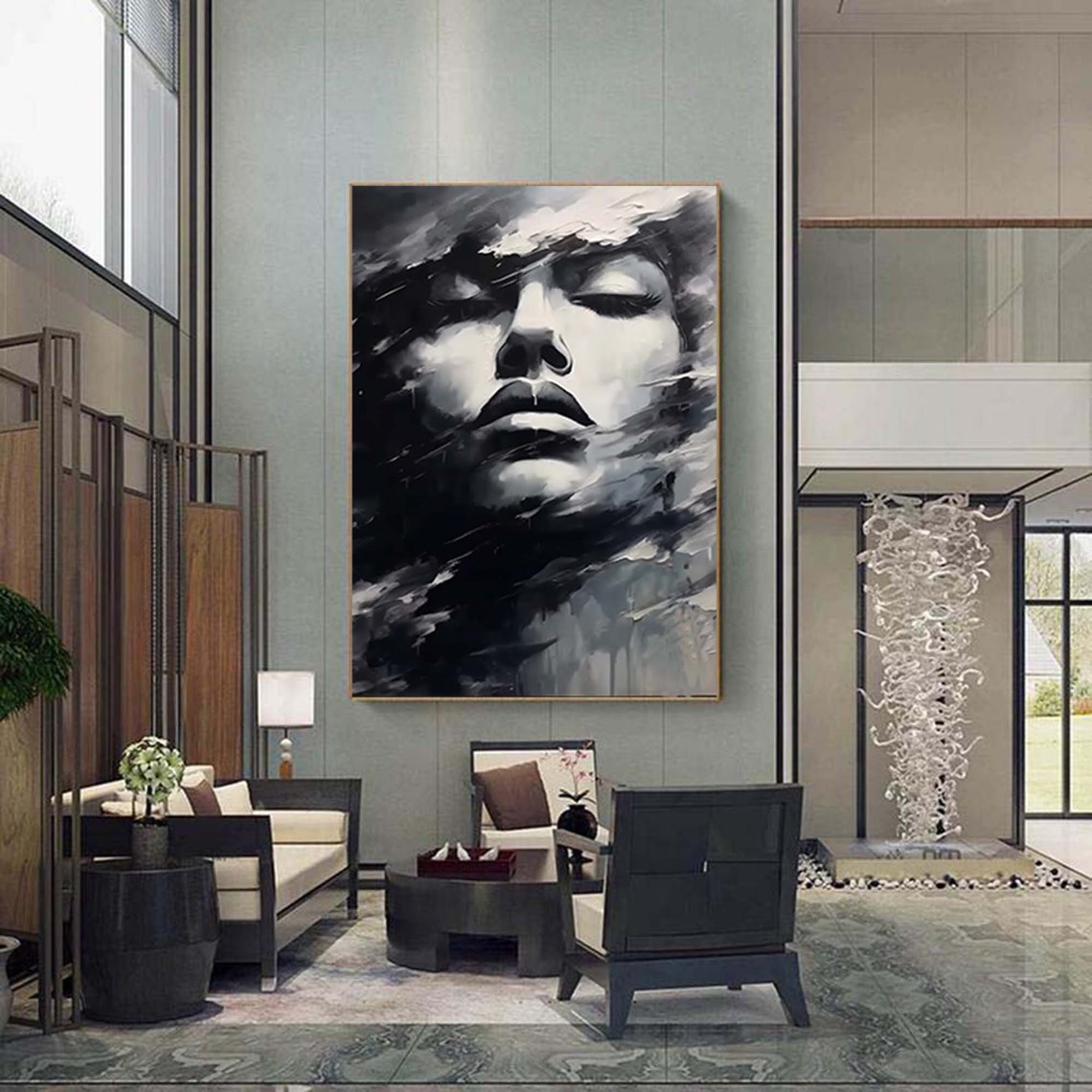 Closed Eyes Woman Face Dark Smoky Monochrome Portrait Poster - Image 3