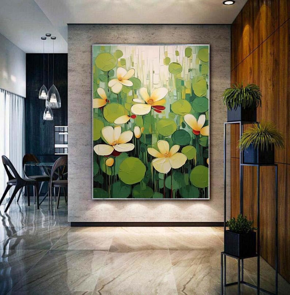 White Yellow Flower Bloom Green Garden Botanical Oil Painting Poster - Image 3