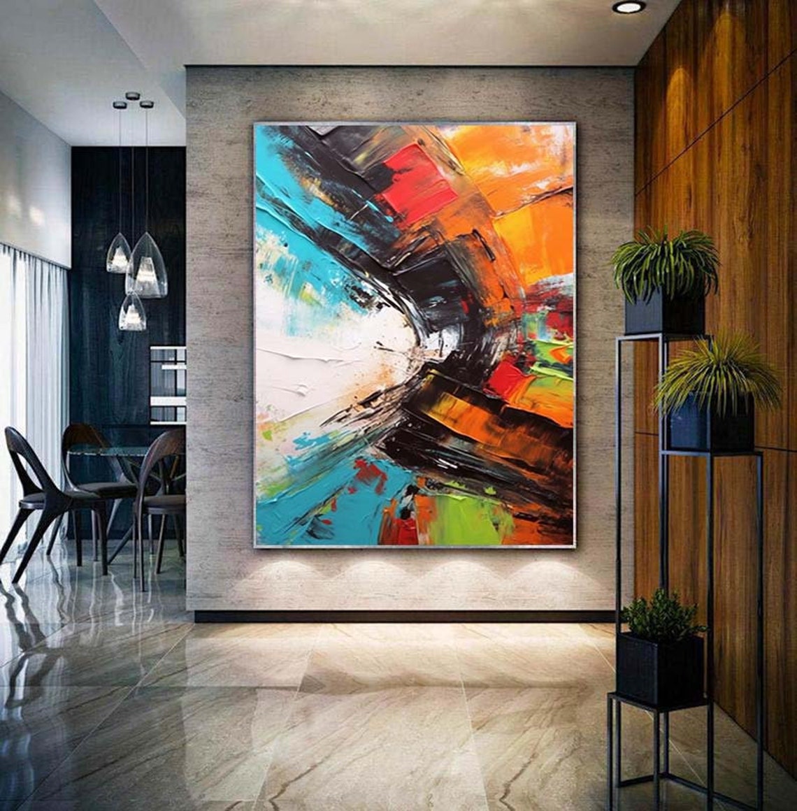 Bold Color Arc Turquoise Orange Black Impasto Curve Art Poster - Image 4