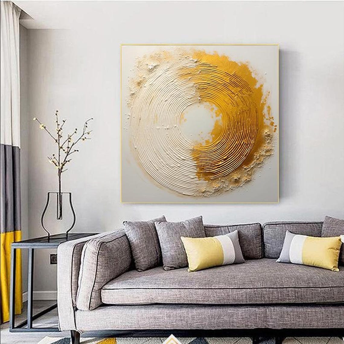Big Golden Circle Oil Painting On Original Oil Painting Custom Art Background Wall Decoration Living Room Art Natural Home Decor - Image 3