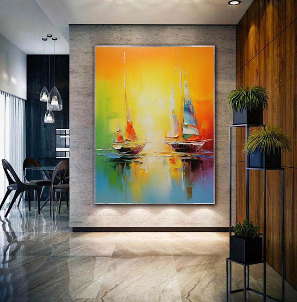 Two Colorful Sailboats Gliding Across A Vibrant Sunset Sea Poster - Image 4