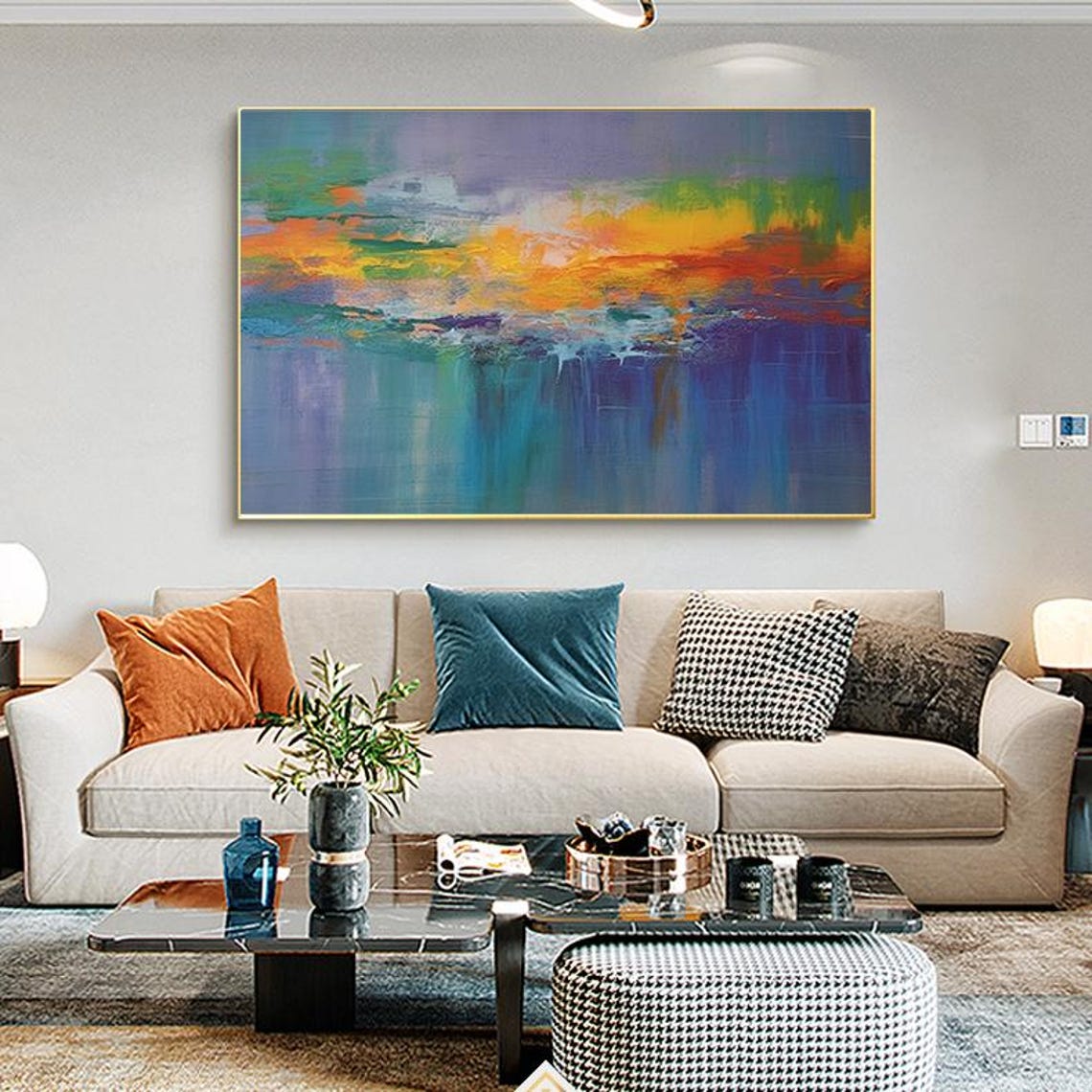 Dusk Sunset Over Water Orange Blue Abstract Square Glow Poster - Image 3