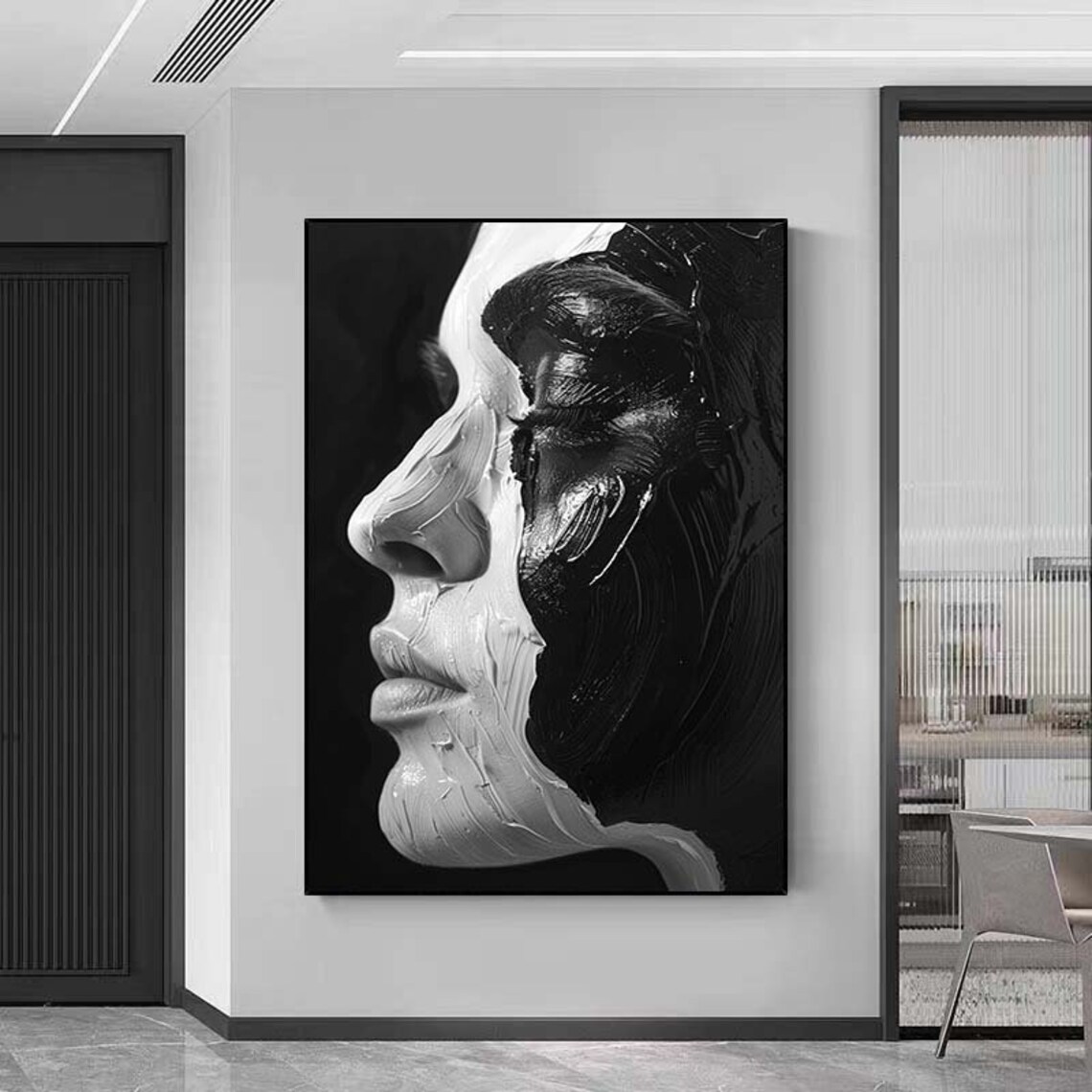 Abstract Black and White Facial Oil Painting Art Print - Image 3