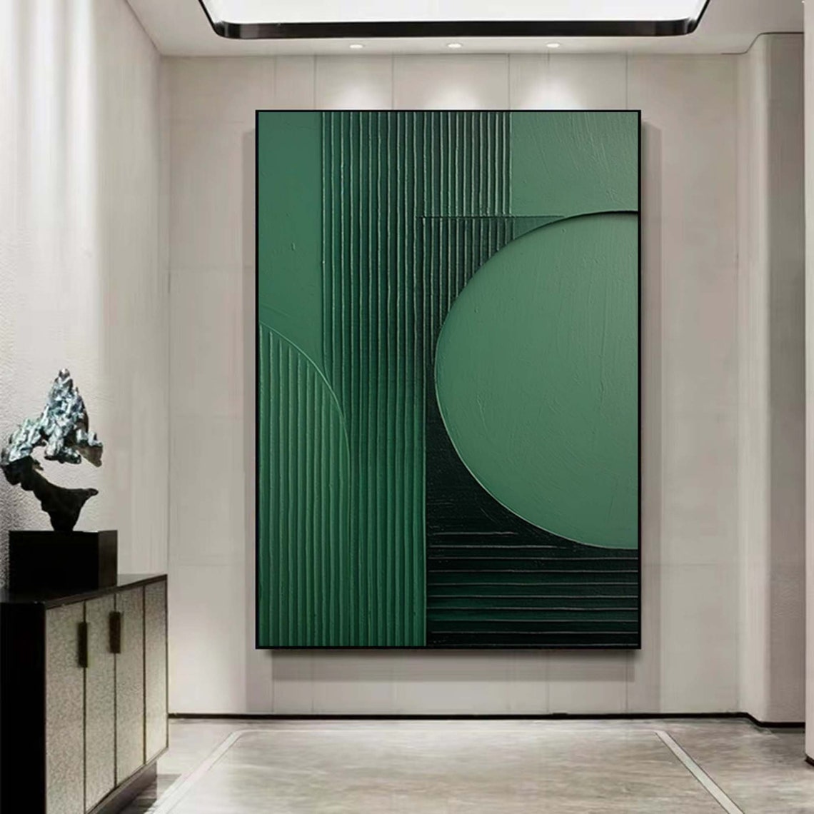 Deep Green Geometric Circle Texture Modern Abstract Wall Poster - Image 2
