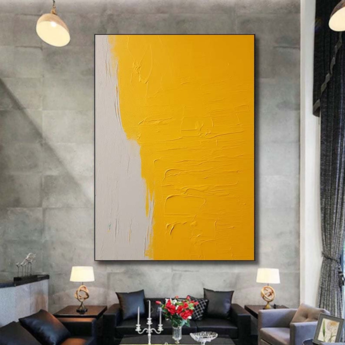 Serene Minimalist Mustard Yellow Textured Vertical Abstract Poster - Image 3