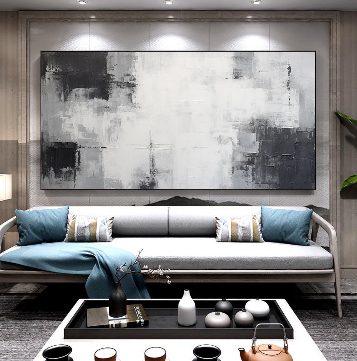 Wide Horizontal Grey and Black Minimalist Abstract Art Poster - Image 6