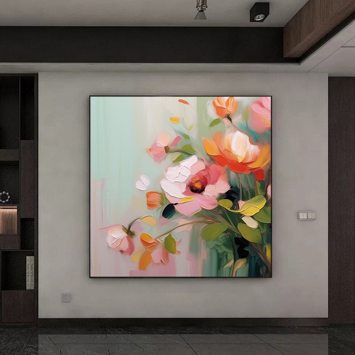 Blush Pink Peonies Mint Green Soft Floral Painting Wall Poster - Image 6