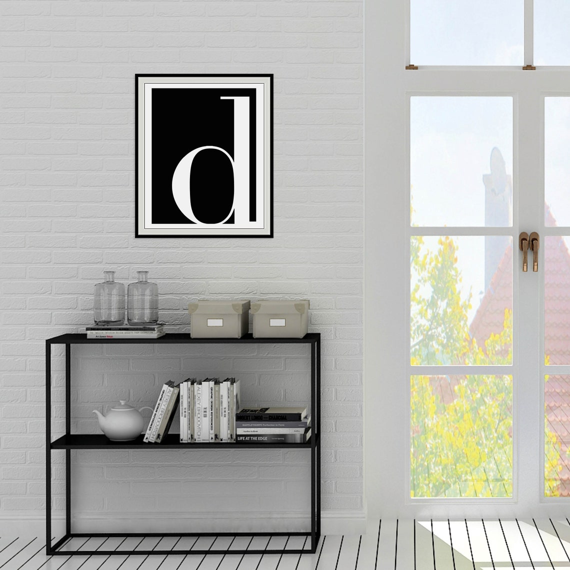 Lowercase D Letter Black White Bold Serif Typography Art Poster - Image 2