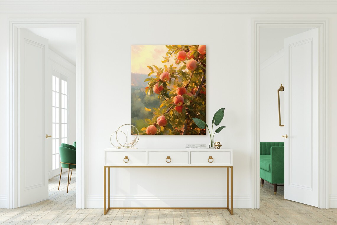 Pastel Sky Peach Tree Watercolor Kitchen Wall Art - Image 2