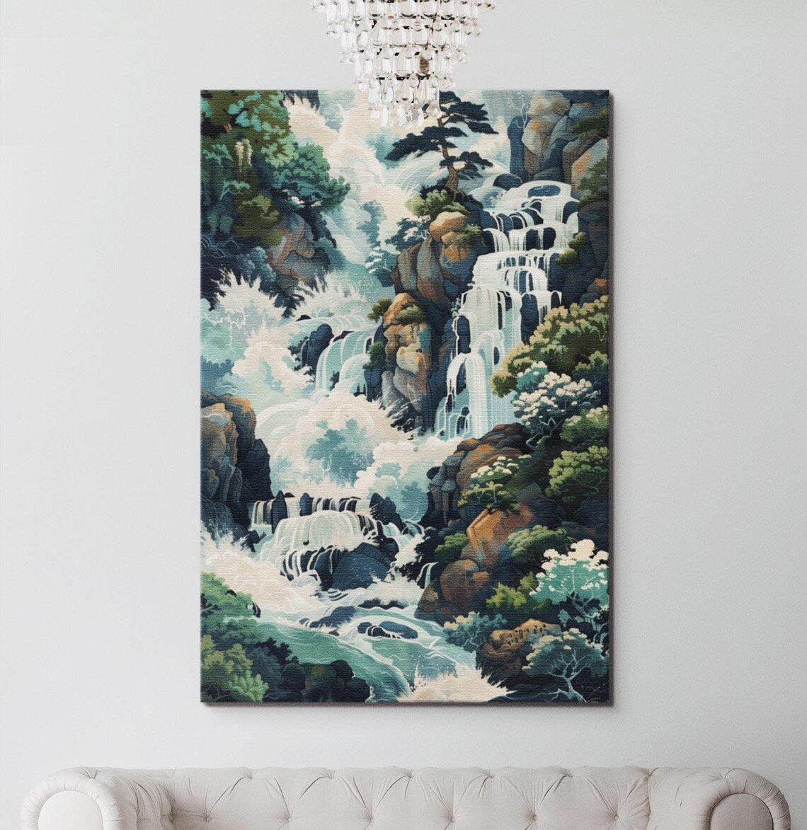 Japanese Hokusai Waterfall Landscape Art Print