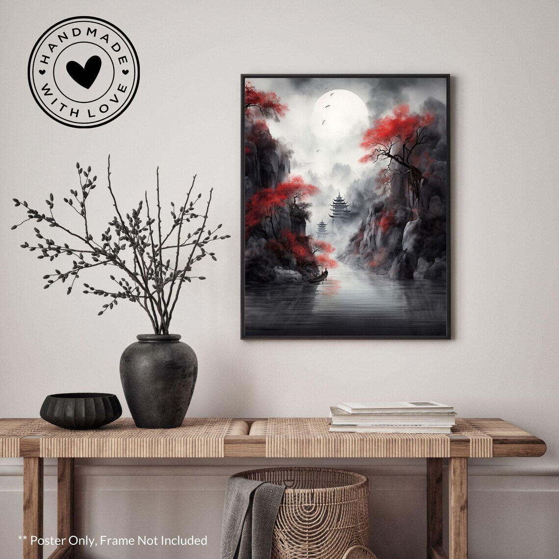 Chinese Monochrome Watercolor Dreamscape Art Print