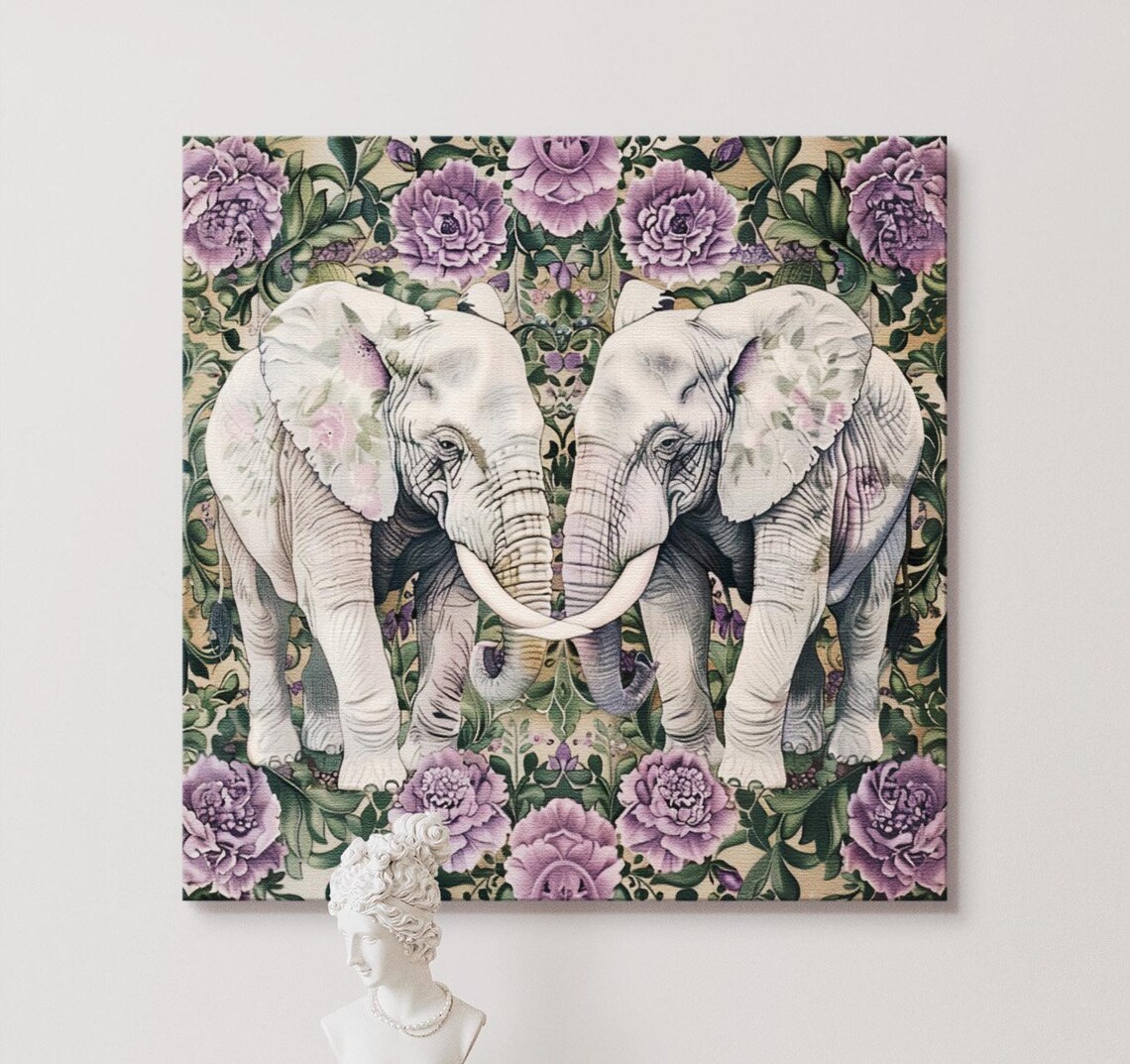 Elephants Square Wall Art, Cute Jungle Safari