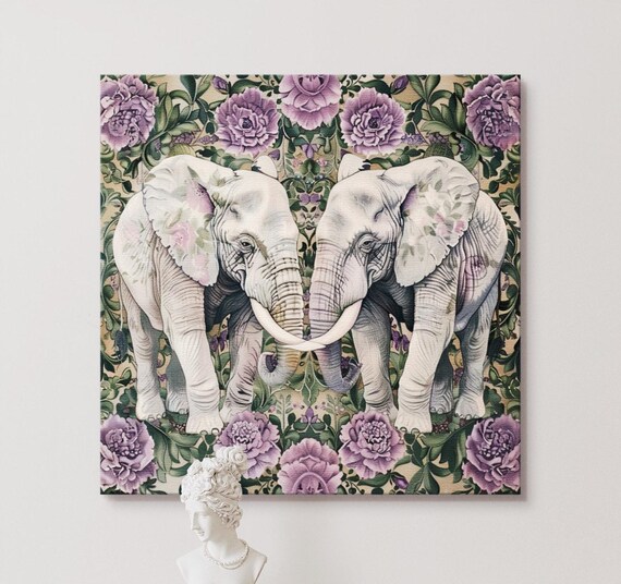 Elephants Square Wall Art, Cute Jungle Safari