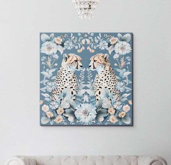 Elegant Blue Cheetahs Illustration, Jungle Safari Gift