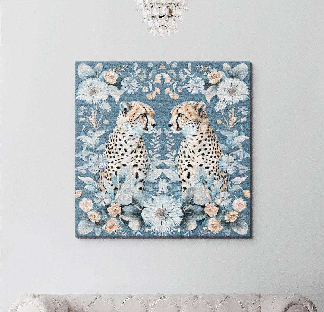 Elegant Blue Cheetahs Illustration, Jungle Safari Gift