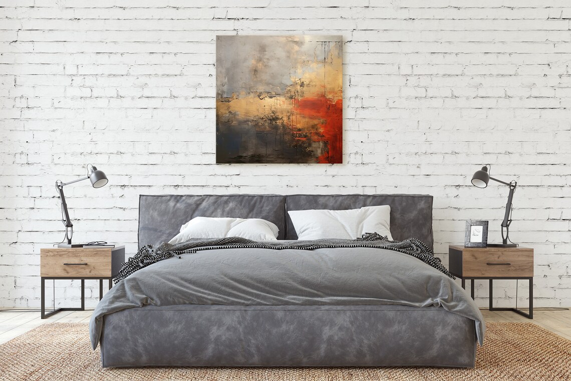 Dramatic Black Gold Red Abstract Art Print - Image 2