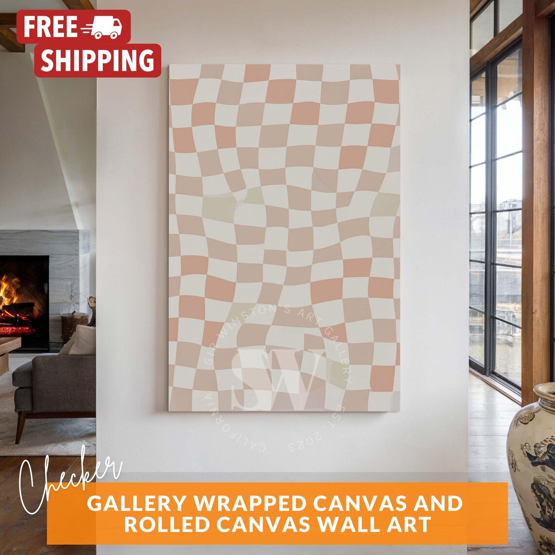 Pink White Checkered Abstract Geometric Poster Print
