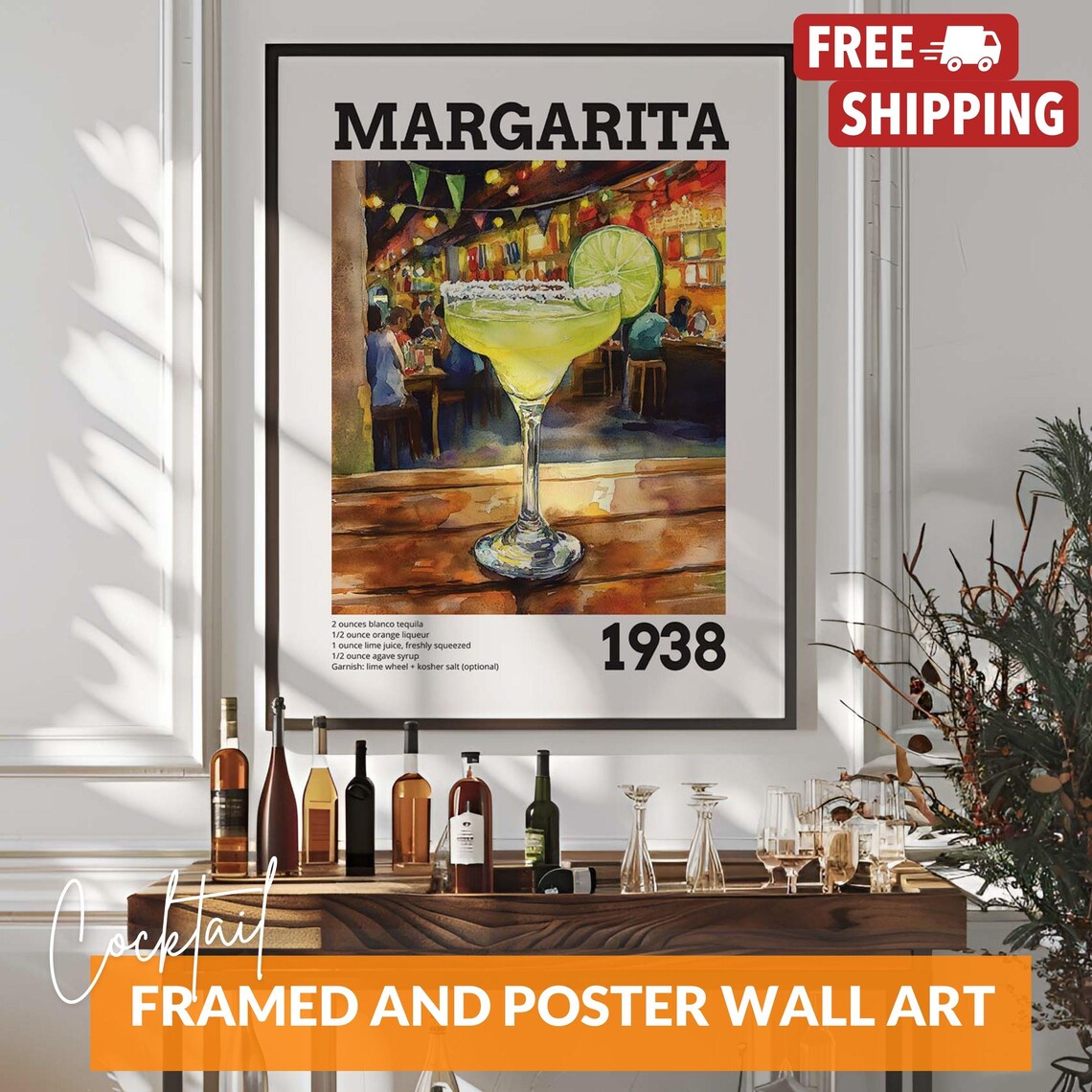 Classic Margarita Drink Recipe, Bar Cart Poster
