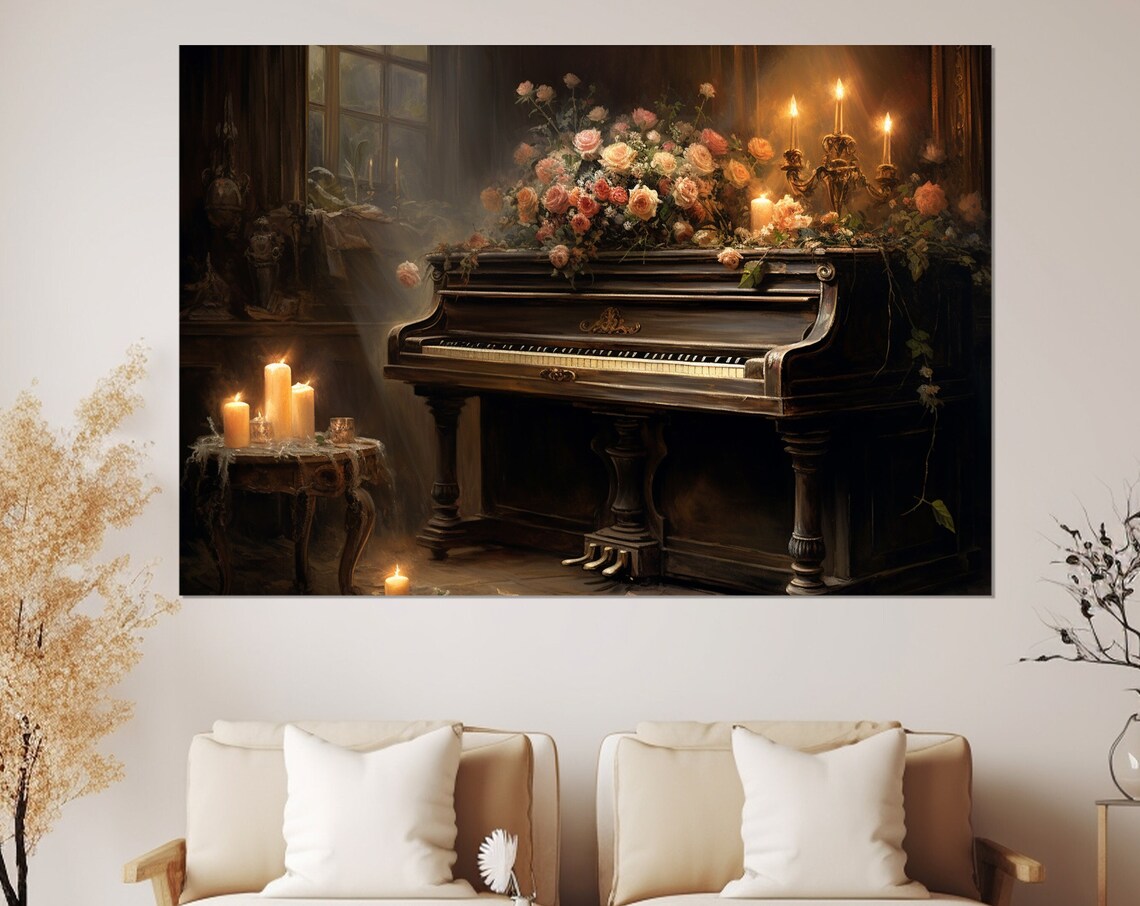 Retro Piano Painting Art Print for Piano Bar Decor