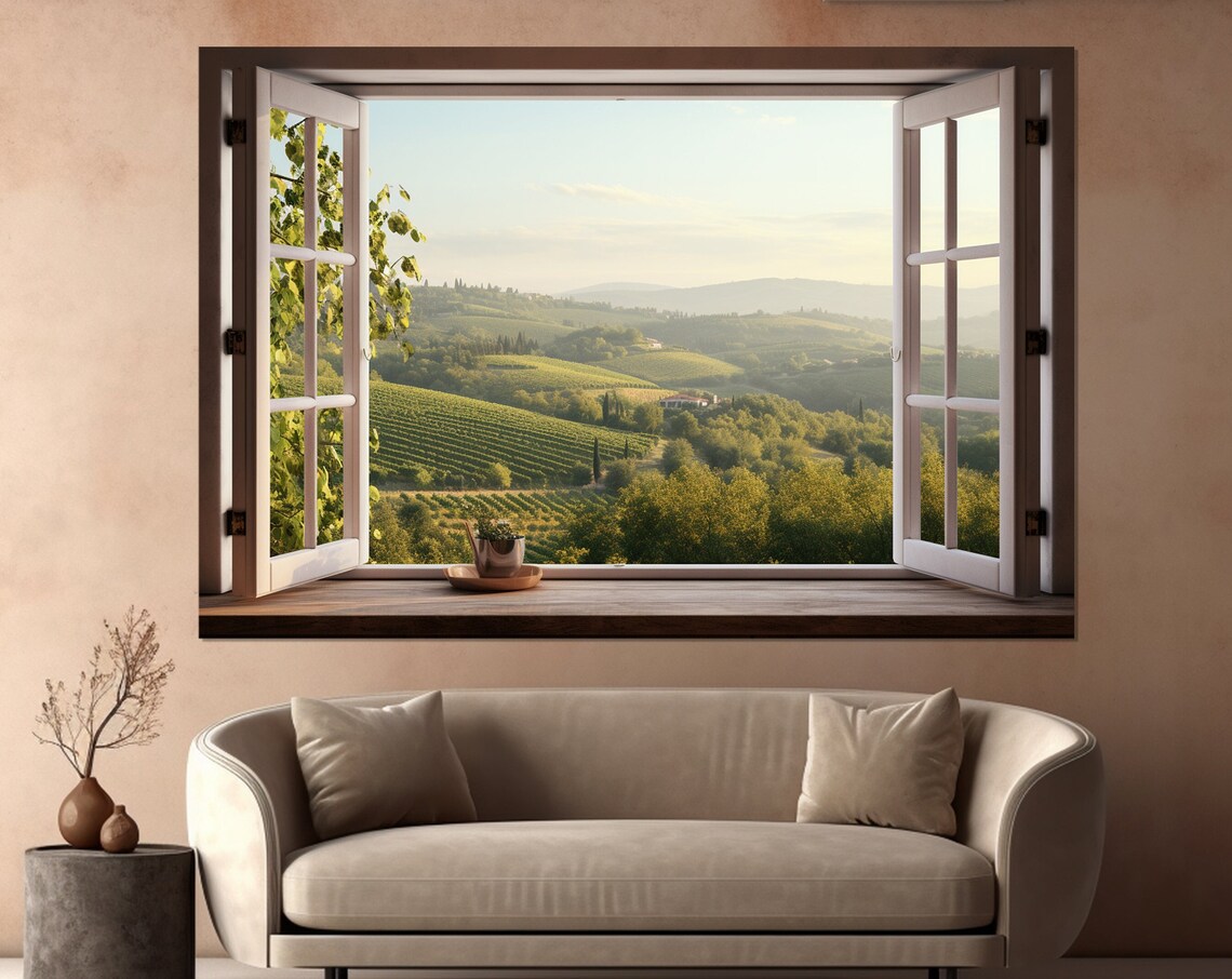 Open Window With Tuscany View, Landscape Art Print