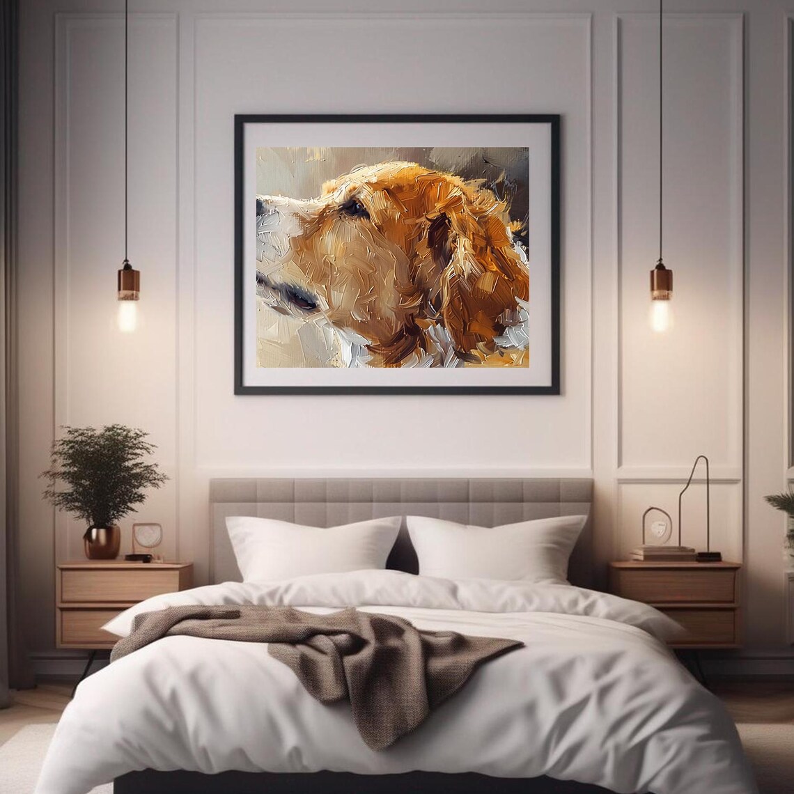 Golden Retriever Dog Portrait Profile Oil Painting Pet Art Poster - Image 2