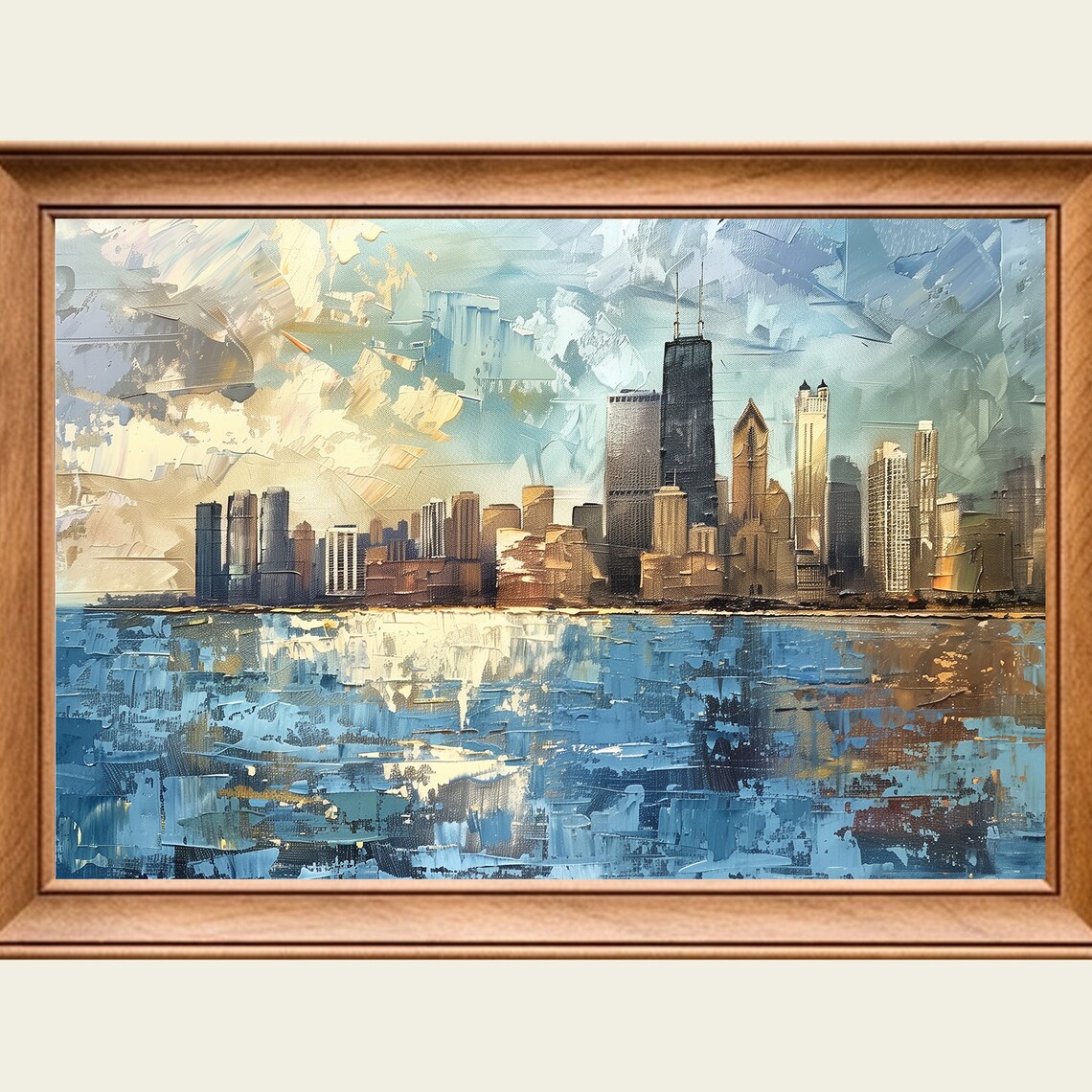 Chicago Skyline Day Willis Tower Lake Michigan Painting Travel Poster