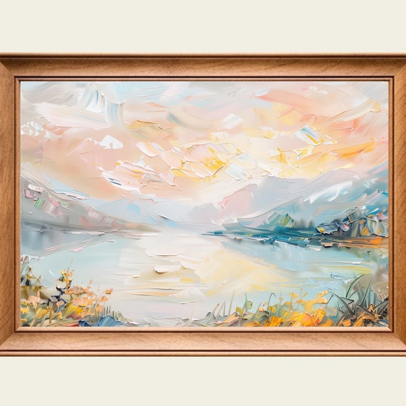 Sunrise Mountain Lake Modern Abstract Painting Wall Art Print Frame Tv Art Tv