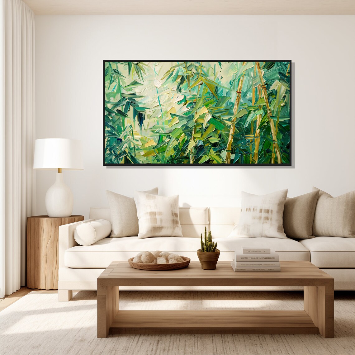Bamboo Grove Oil Painting Lush Green Leaves Impasto Wall Art Poster - Image 4