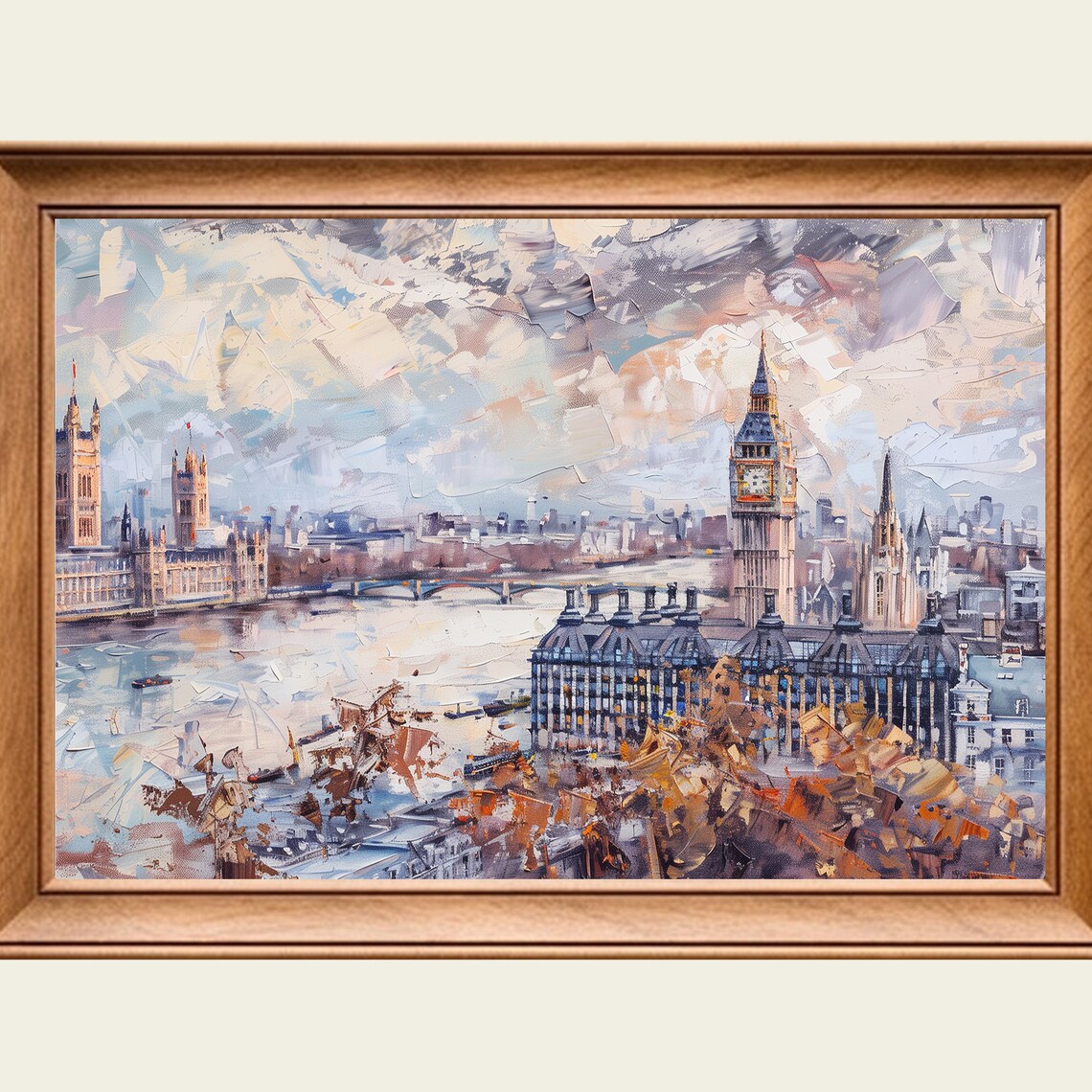 London Winter Painting Big Ben Westminster Pale Thames View Art Poster
