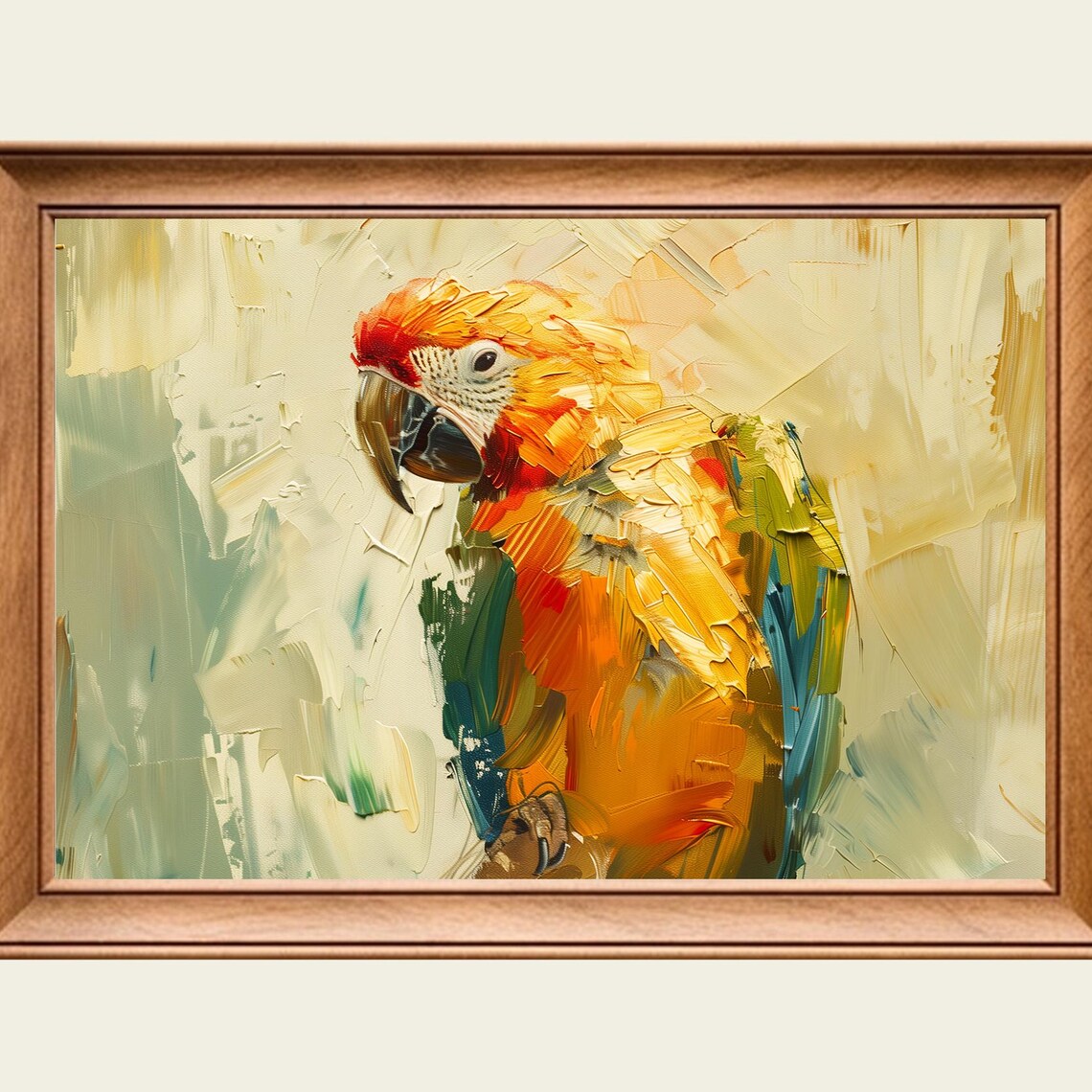 Scarlet Macaw Parrot Portrait Impasto Oil Painting Wall Art Print