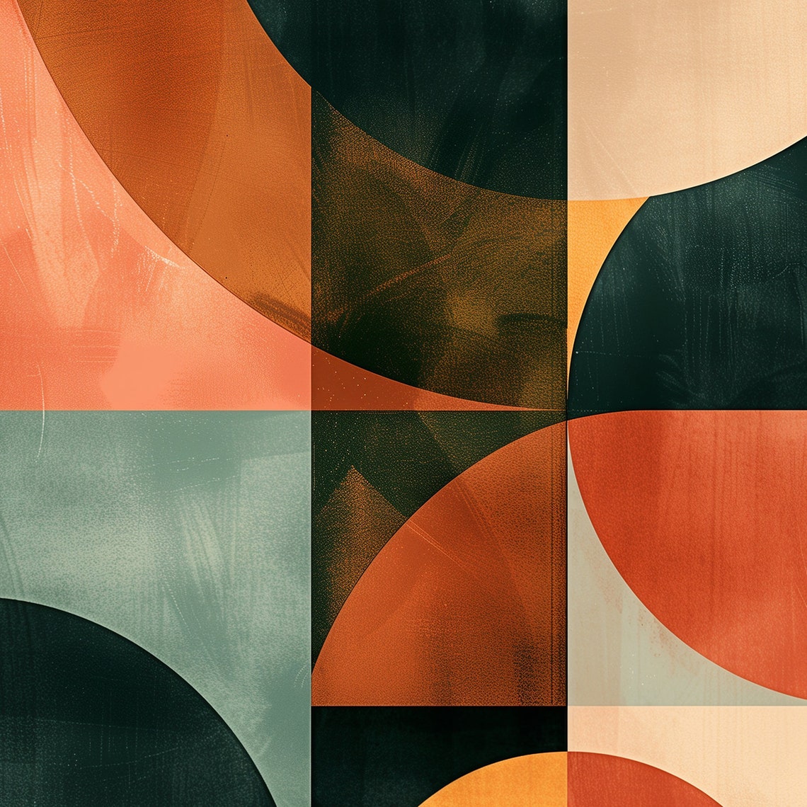 Mid Century Geometric Abstract Mosaic Circles Bauhaus Style Art Poster - Image 6
