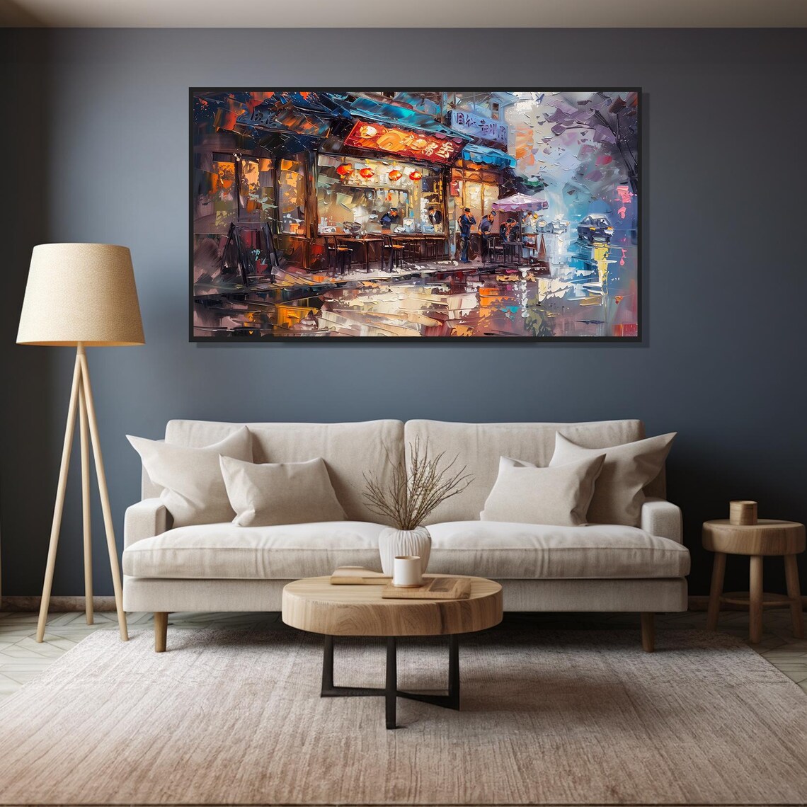 Asian Night Street Food Shop Lanterns Rainy Evening City Poster - Image 6