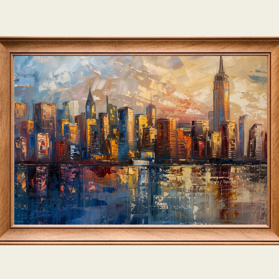 New York Skyline Painting Sunrise Manhattan Empire State View Poster
