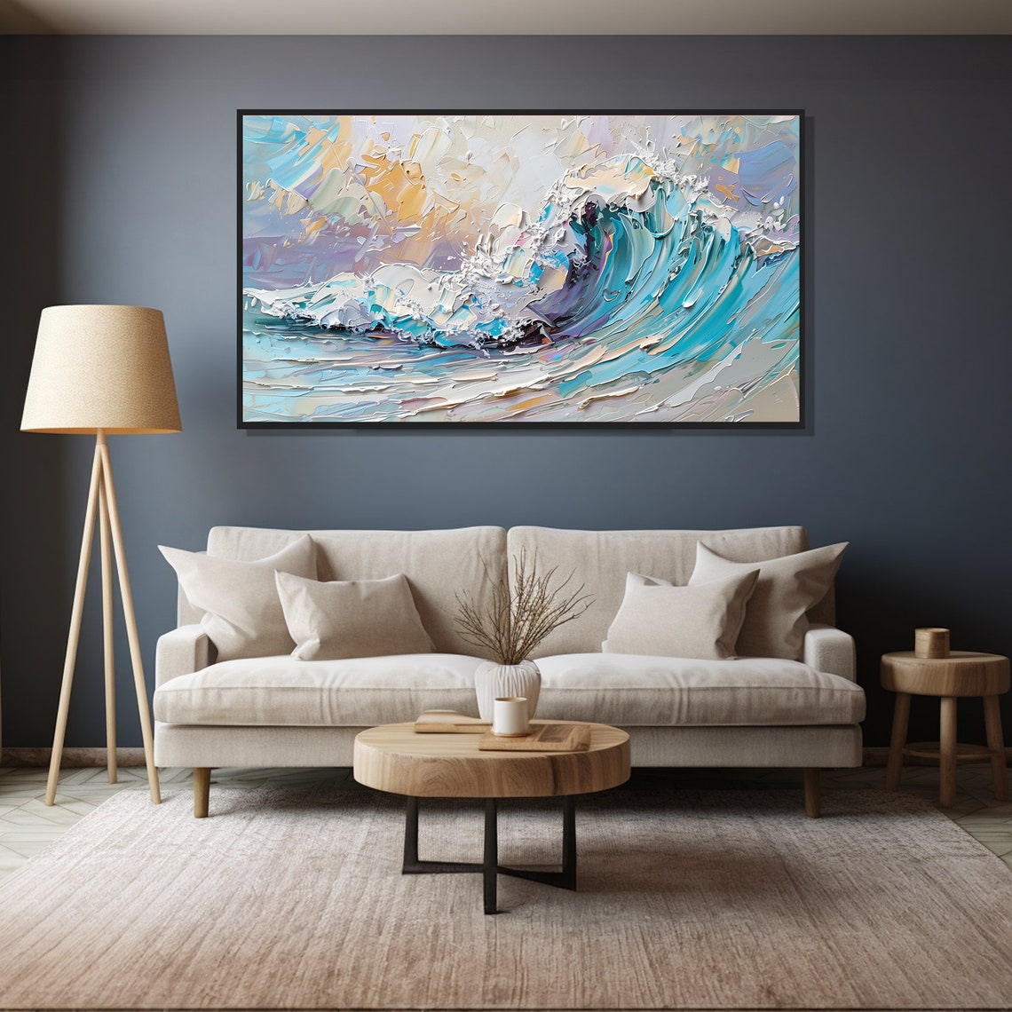 Turquoise Ocean Wave Curl Impasto Dramatic Seascape Painting Wall Art - Image 4