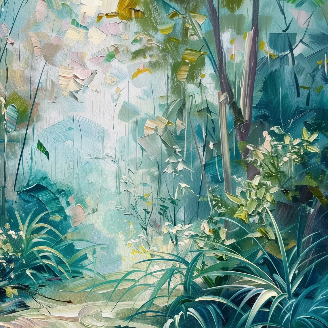 Misty Bamboo Forest Path Serene Green Light Nature Painting Wall Art - Image 6