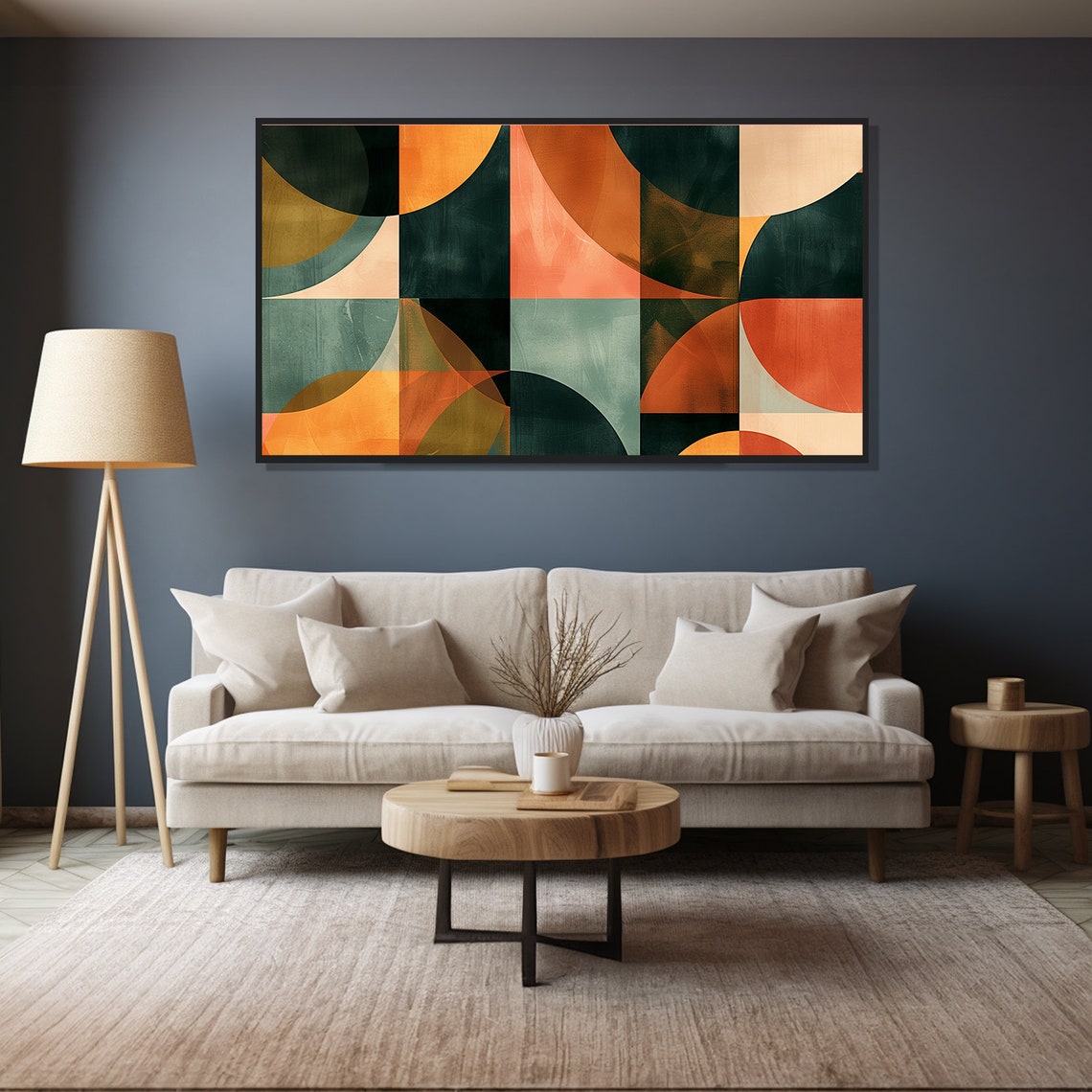 Mid Century Geometric Abstract Mosaic Circles Bauhaus Style Art Poster - Image 4