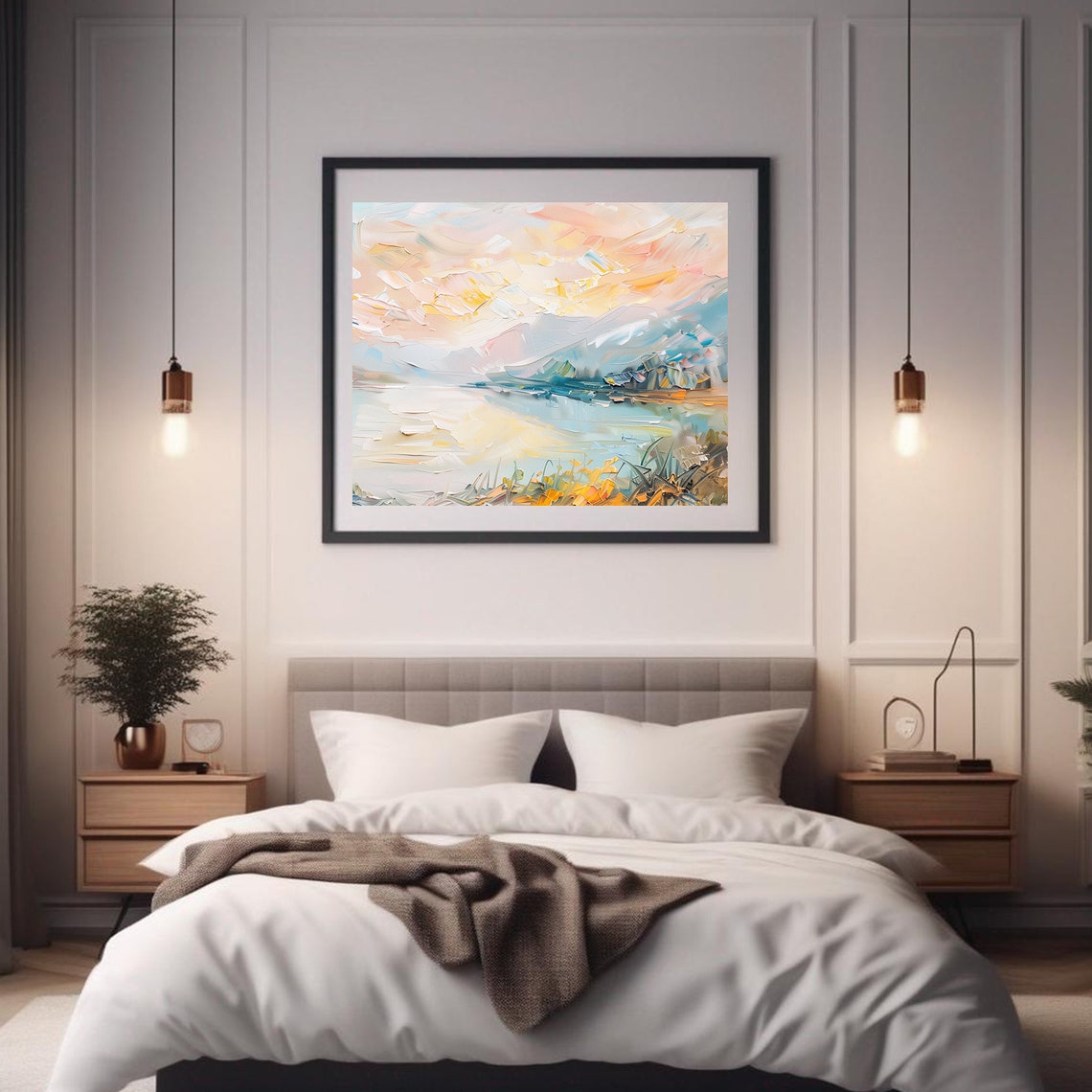 Sunrise Mountain Lake Pastel Sky Wildflowers Serene View Poster - Image 2