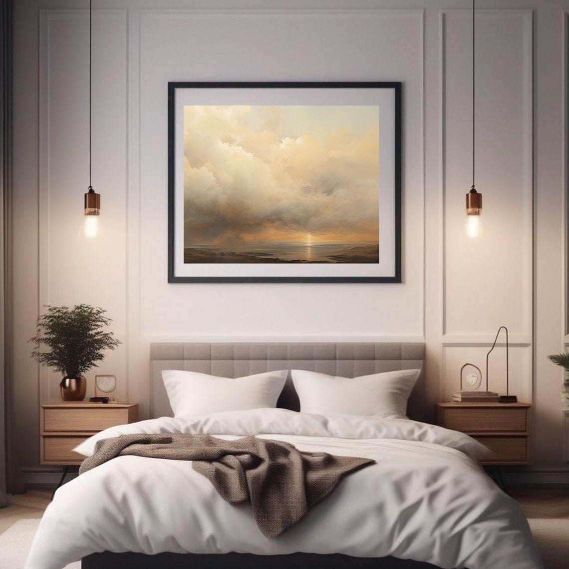 Moody Cloudy Sunset Over Water Dramatic Sky Vintage Seascape Wall Art - Image 2