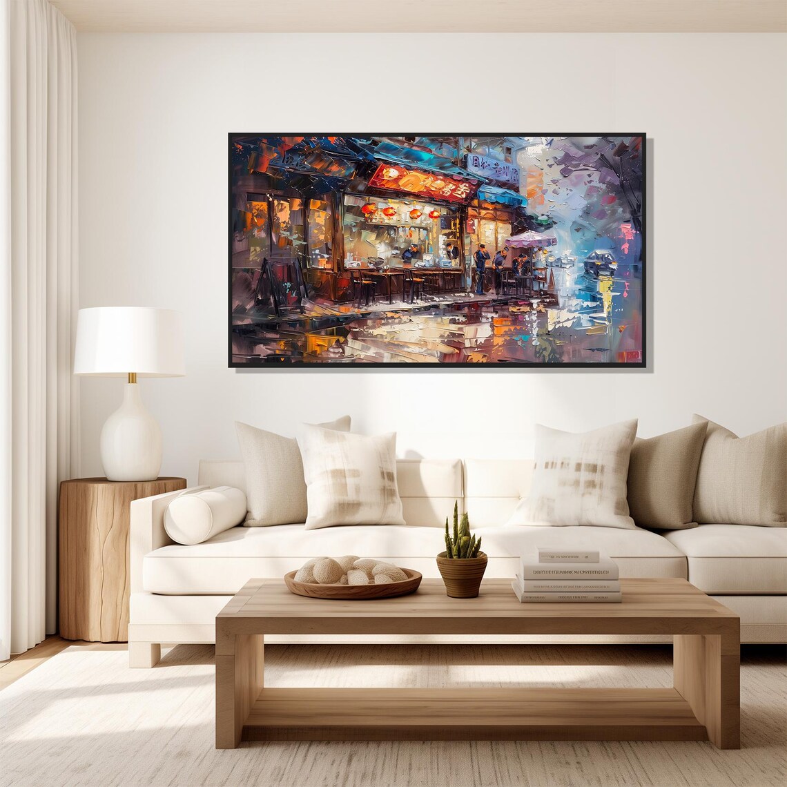 Asian Night Street Food Shop Lanterns Rainy Evening City Poster - Image 5