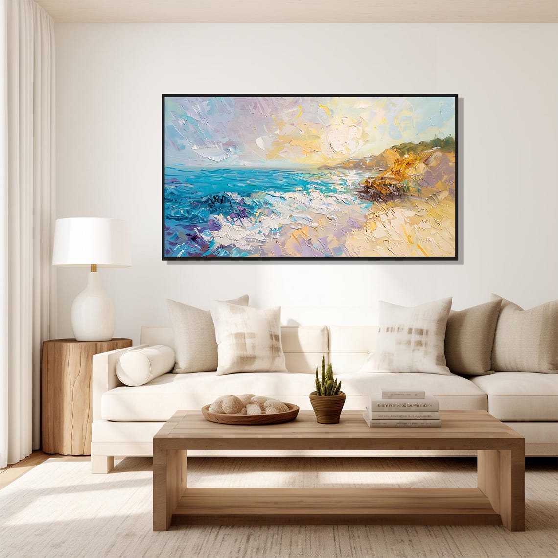Turquoise Ocean Cove Golden Cliffs Sunlit Seaside Landscape Poster - Image 5