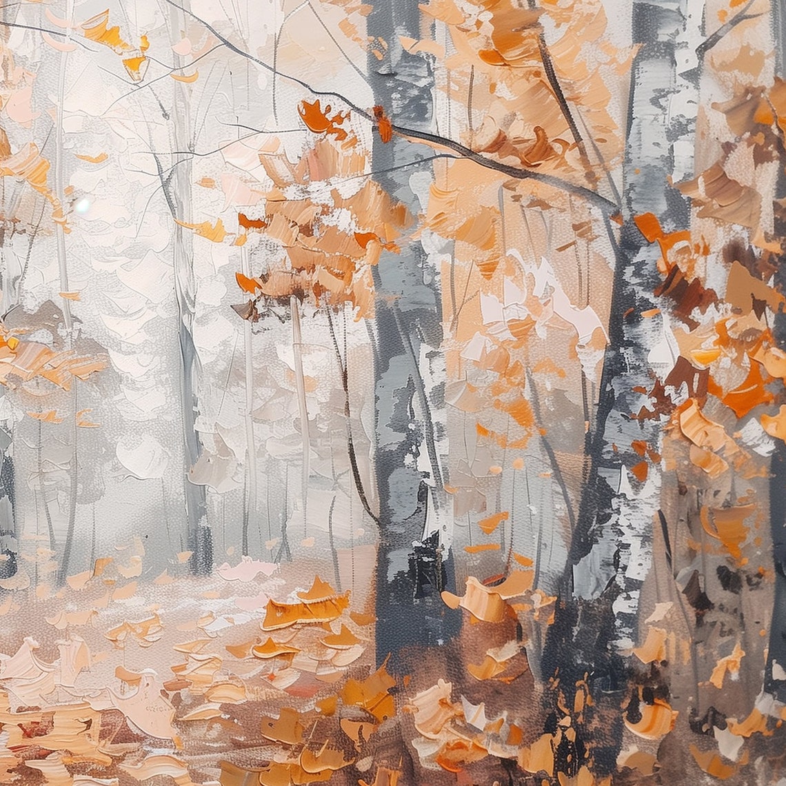 Golden Autumn Birch Forest Leaves Impasto Modern Oil Painting Wall Art - Image 6