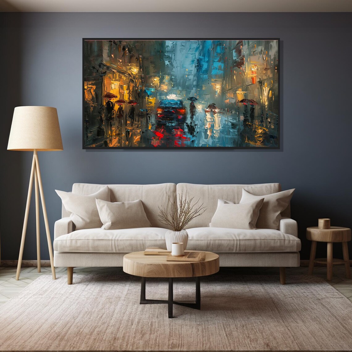 Rainy City Street Night Umbrellas Reflections Urban Art Poster - Image 4