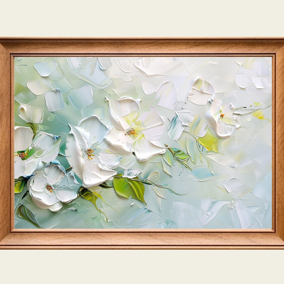 White Flower Oil Painting Soft Blooms Palette Knife Artwork Poster