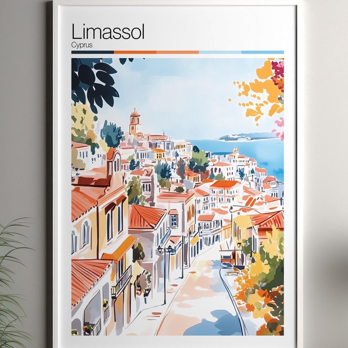 Limassol Cyprus Old Town Terracotta Rooftops Blue Bay Travel Poster