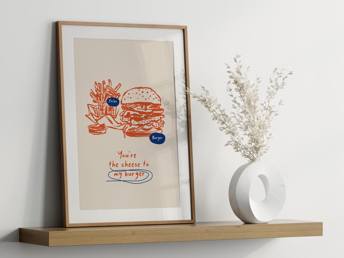 Burger And Fries Wall Art Wall Art For Take Away Shop Fast Food Poster Cute Retro Wall Art Minimalist Wall Art Food Art Poster - Image 3
