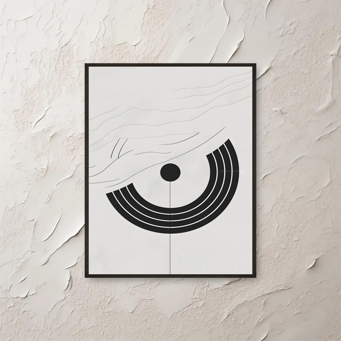 Minimal Line Abstract Wall Art Black Circle With Geometric Arcs Modern White Poster Contemporary