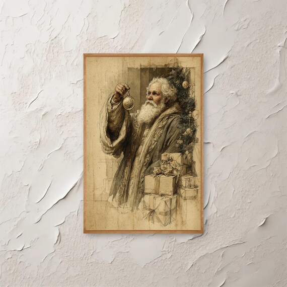 Vintage Santa Claus Antique Holiday Sketch Illustration Poster