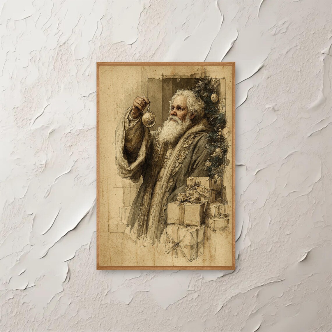 Vintage Santa Claus Antique Holiday Sketch Illustration Poster