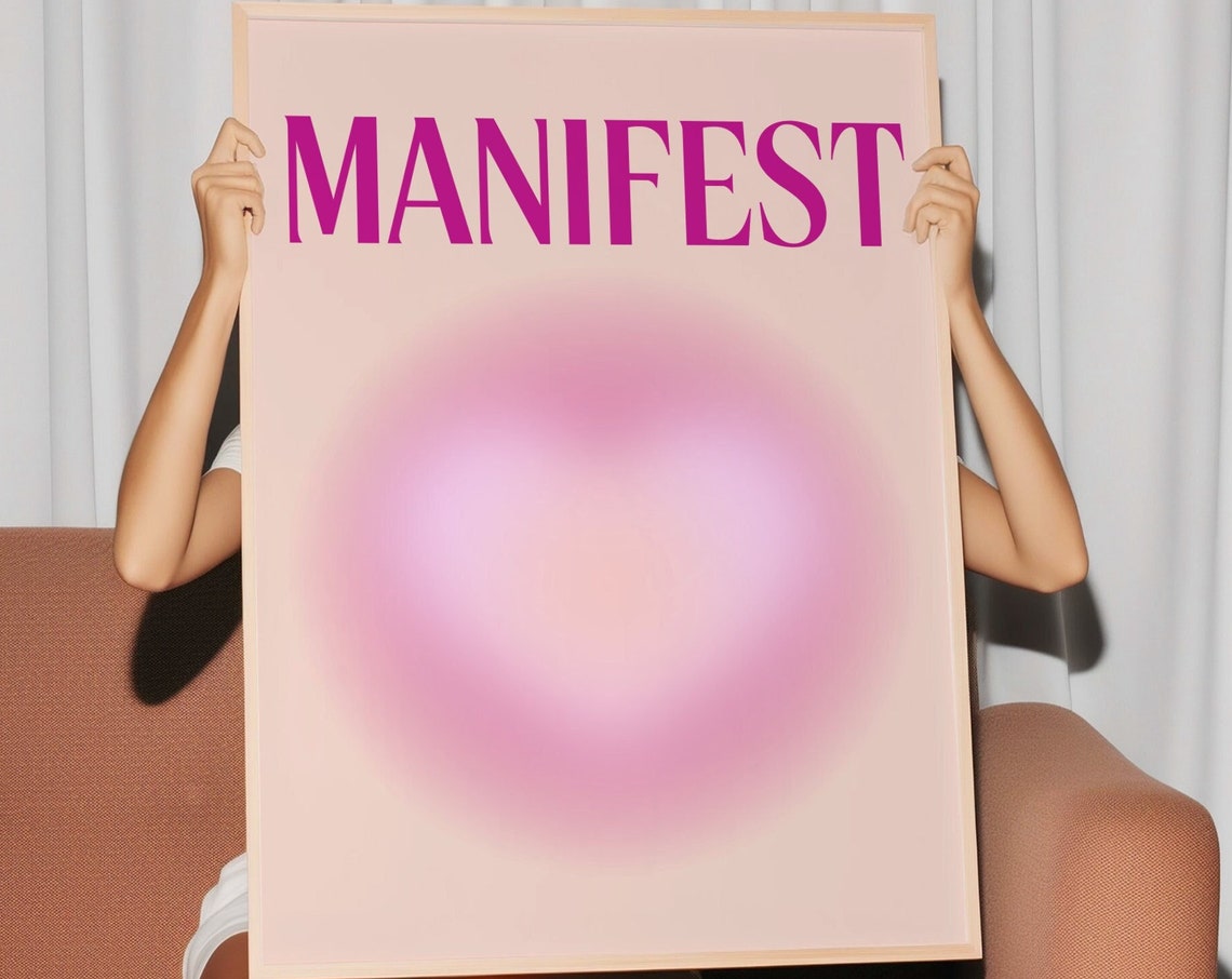 Manifest in Pink Aura Typography Gradient Manifestation Poster - Image 2
