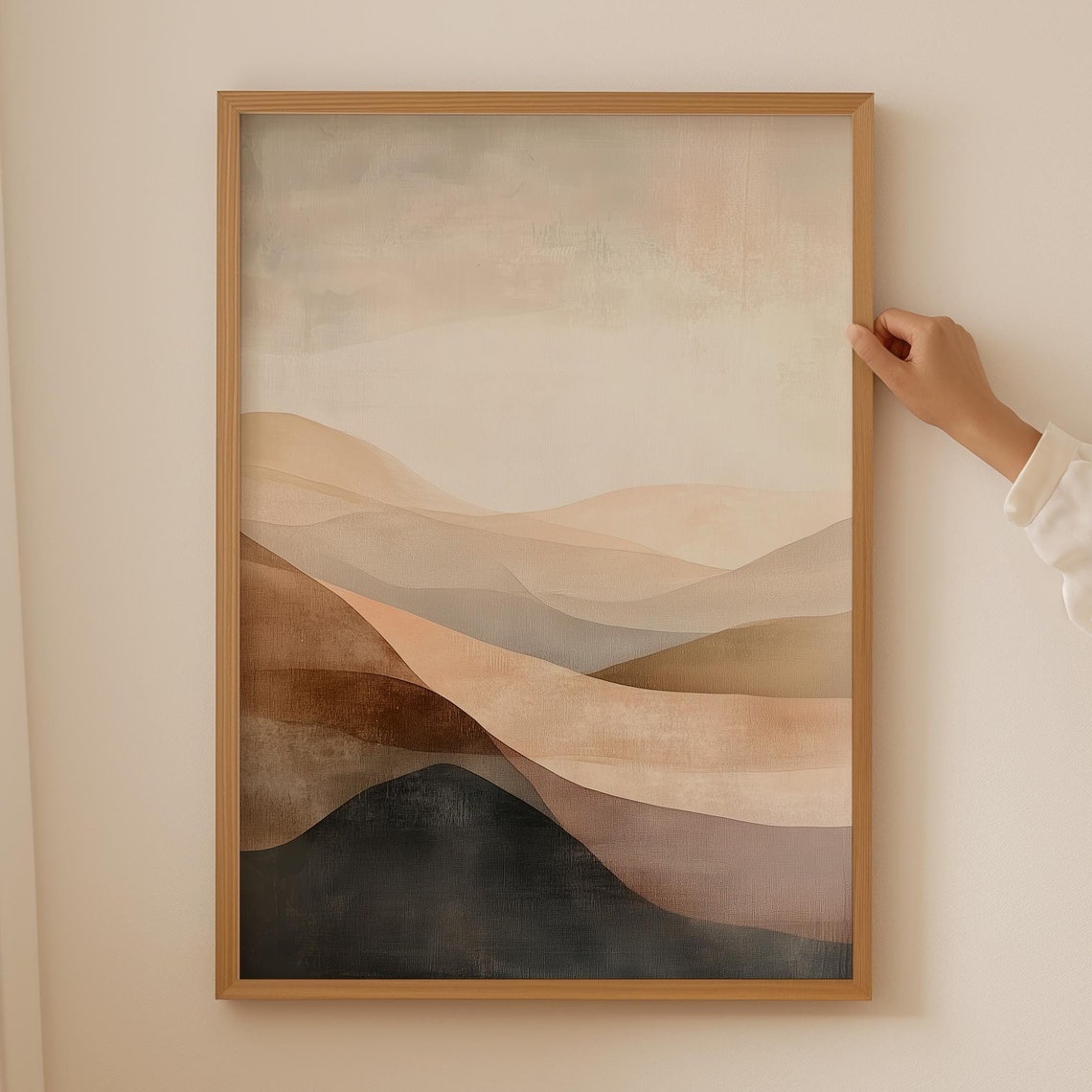 Beige Japandi Wabi Sabi Abstract Layered Hills Landscape Poster